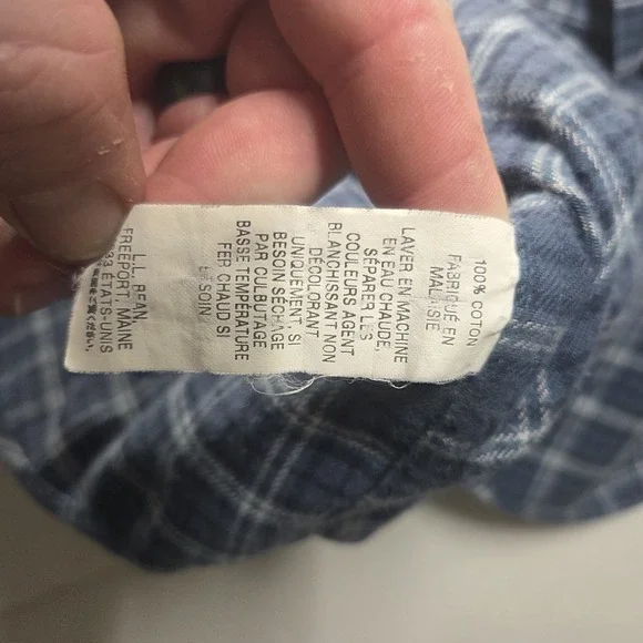 L.L. Bean Men Flannel Plaid Long Sleeve Button-Down Shirt Blue Size Medium - Picture 15 of 15